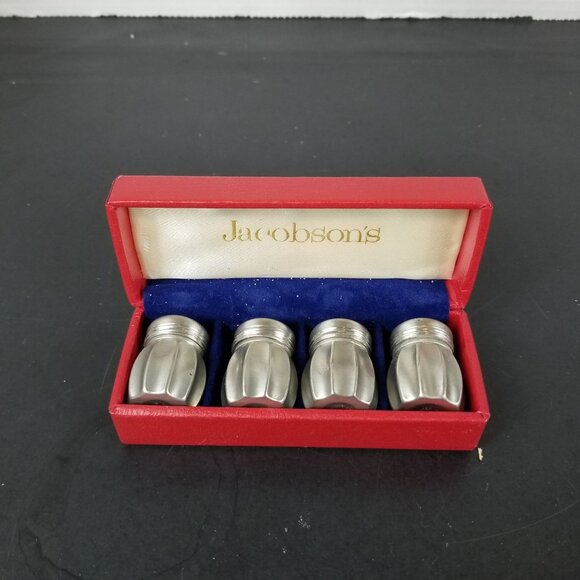 Jacobsons Godinger Pewter Salt & Pepper Shaker Set Of 4 In Red Box - Picture 1 of 6